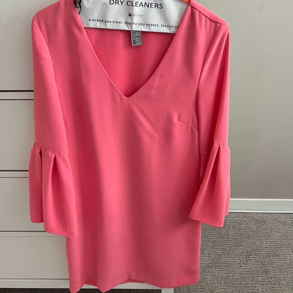 Pink Shift Dress with Ruffle Sleeves